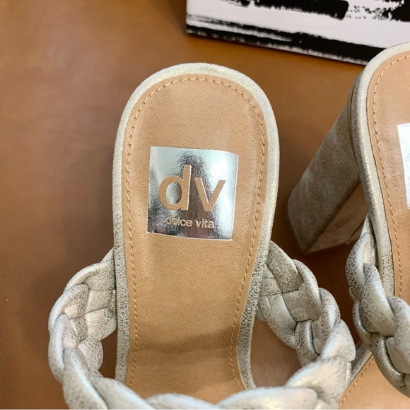 Gold Presley Braided Block Heel Sandals Slides - Picture 8 of 15